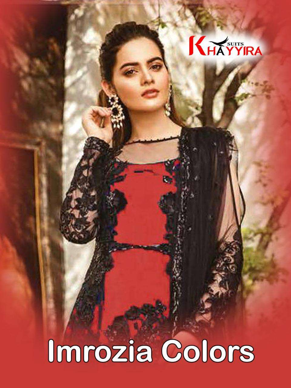 IMROZIA COLOURS BY KHAYYIRA 1004 TO 1004-B SERIES PAKISTANI SUITS BEAUTIFUL FANCY COLORFUL STYLISH PARTY WEAR & OCCASIONAL WEAR BUTTERFLY NET WITH EMBROIDERY DRESSES AT WHOLESALE PRICE