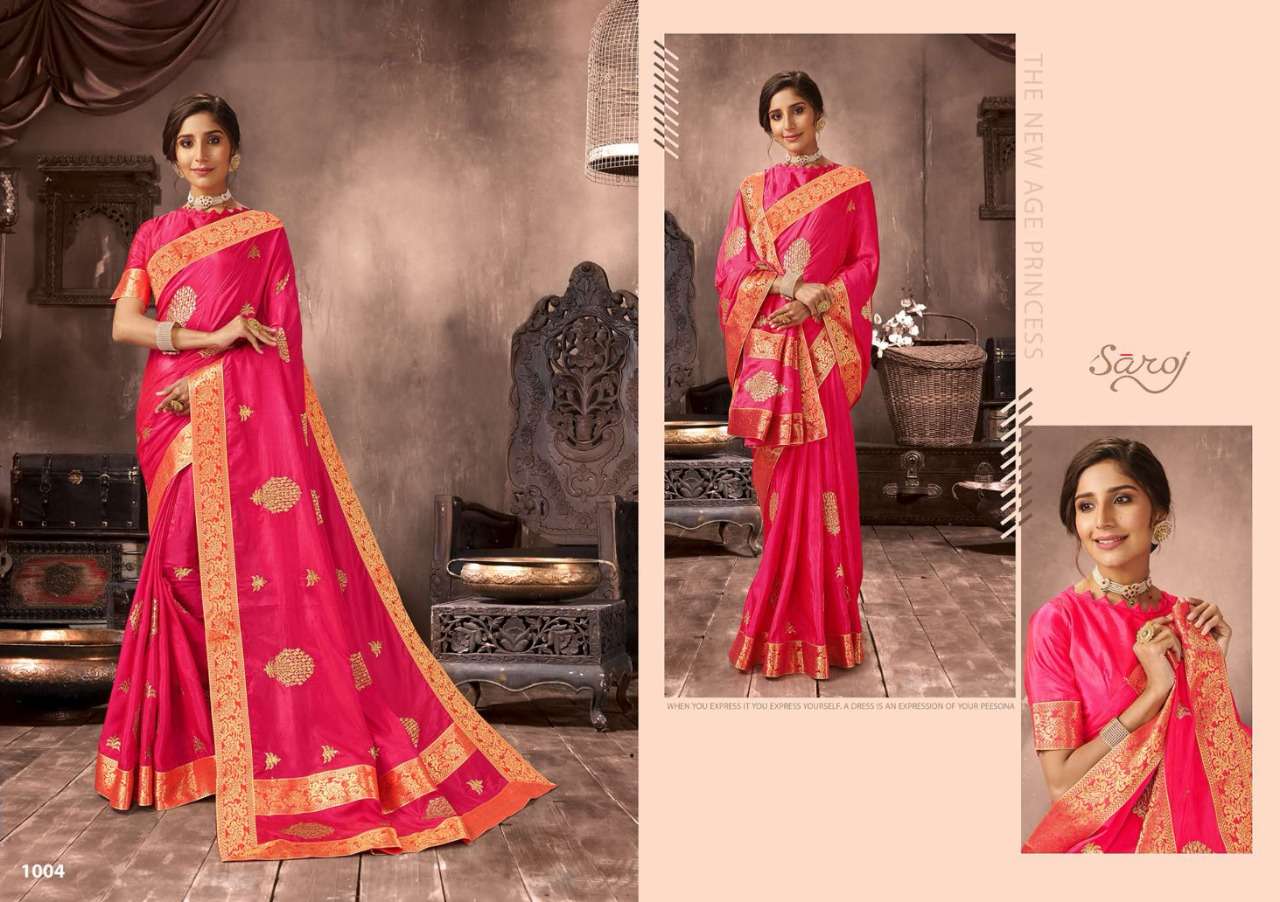 BHAGYASRI BY SAROJ 1001 TO 1006 SERIES INDIAN TRADITIONAL WEAR COLLECTION BEAUTIFUL STYLISH FANCY COLORFUL PARTY WEAR & OCCASIONAL WEAR SANA SILK EMBROIDERED SAREES AT WHOLESALE PRICE