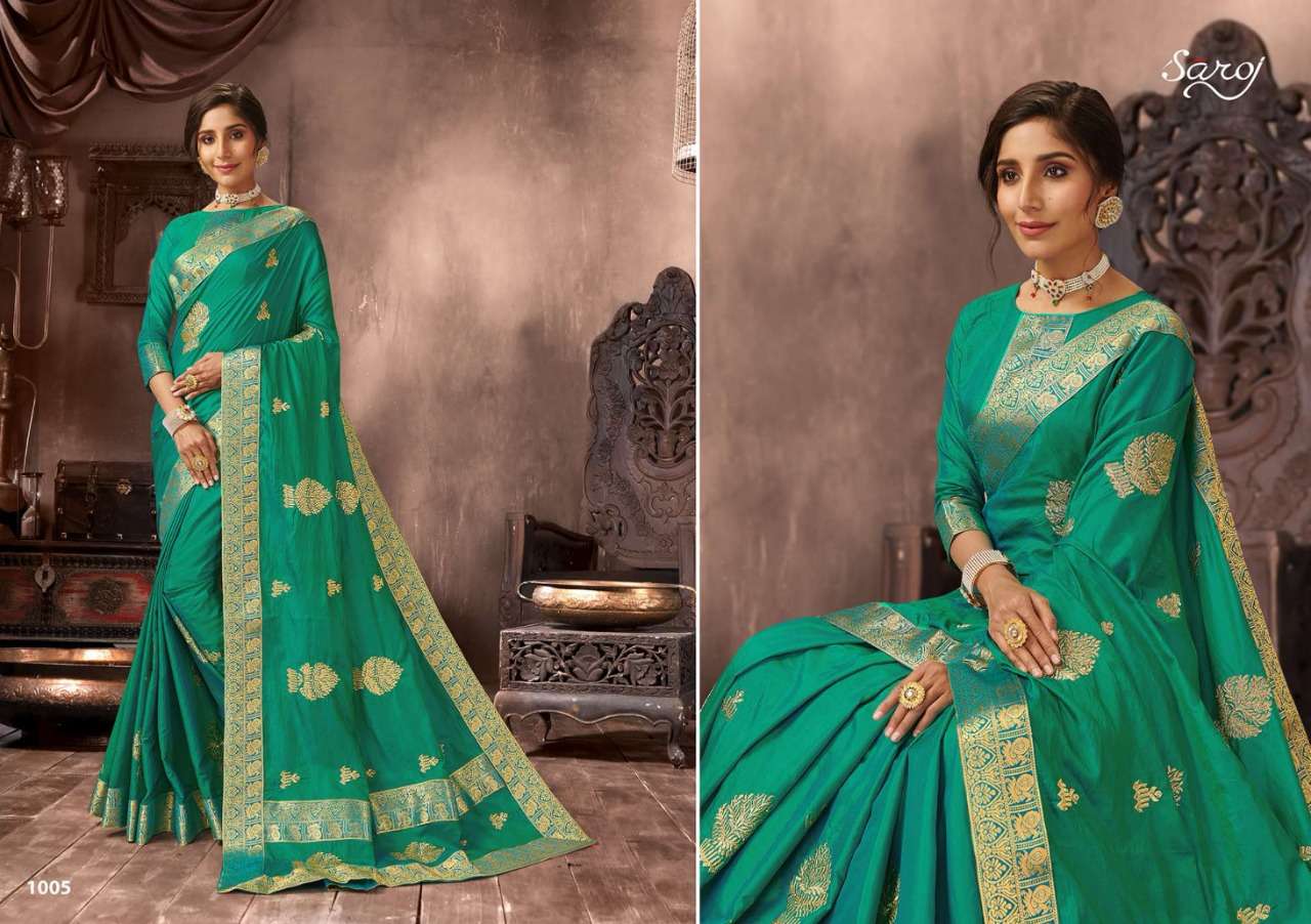 BHAGYASRI BY SAROJ 1001 TO 1006 SERIES INDIAN TRADITIONAL WEAR COLLECTION BEAUTIFUL STYLISH FANCY COLORFUL PARTY WEAR & OCCASIONAL WEAR SANA SILK EMBROIDERED SAREES AT WHOLESALE PRICE