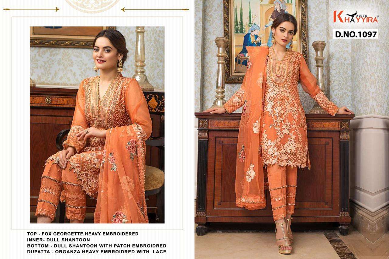 ALZOHAIB VOL-2 BY KHAYYIRA 1095 TO 1098 SERIES BEAUTIFUL SUITS STYLISH COLORFUL FANCY CASUAL WEAR & ETHNIC WEAR FAUX GEORGETTE EMBROIDERED DRESSES AT WHOLESALE PRICE