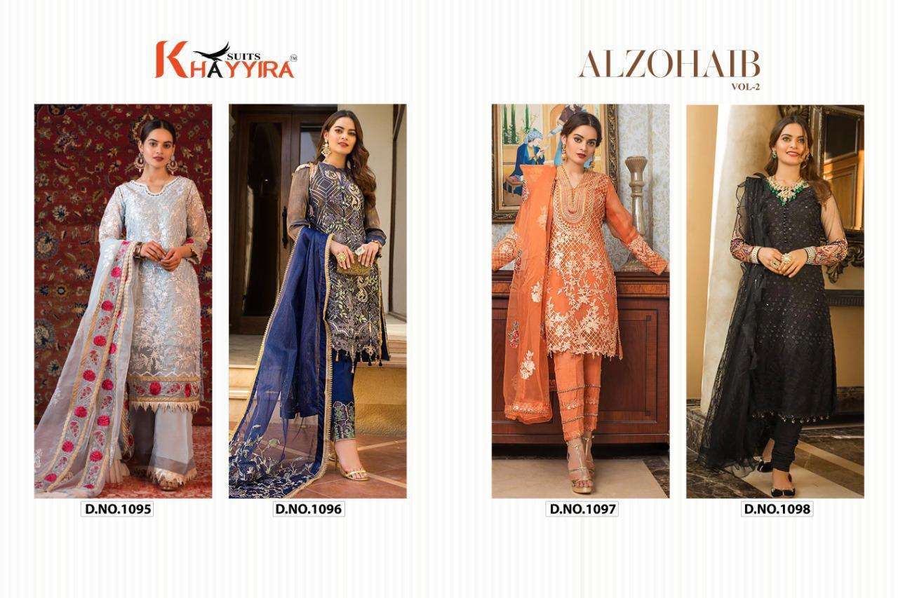 ALZOHAIB VOL-2 BY KHAYYIRA 1095 TO 1098 SERIES BEAUTIFUL SUITS STYLISH COLORFUL FANCY CASUAL WEAR & ETHNIC WEAR FAUX GEORGETTE EMBROIDERED DRESSES AT WHOLESALE PRICE