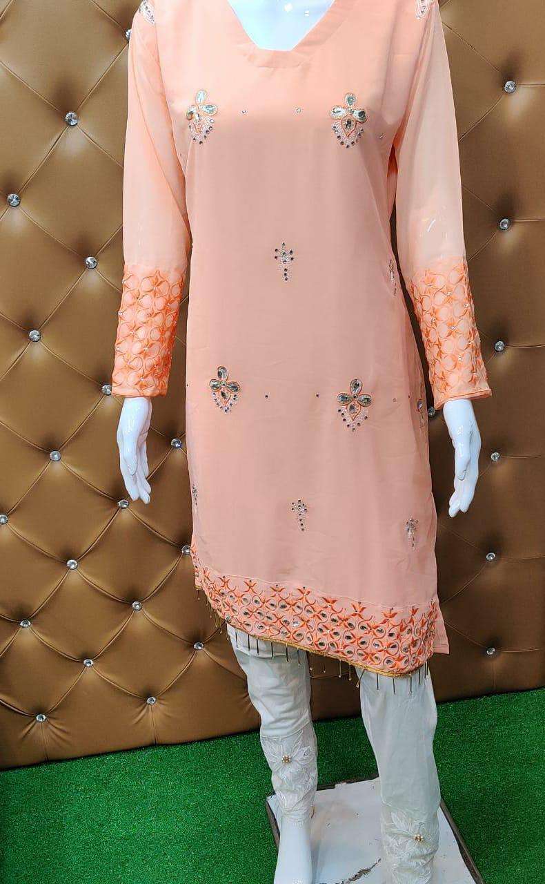 ESRA BY RUMAISHA FASHION 01 TO 02 SERIES DESIGNER STYLISH FANCY COLORFUL BEAUTIFUL PARTY WEAR & ETHNIC WEAR COLLECTION FAUX GEORGETTE EMBROIDERY KURTIS WITH BOTTOM AT WHOLESALE PRICE