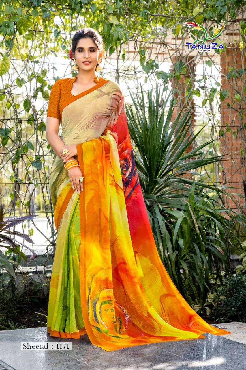 SHEETAL BY TANUZA FASHION 1165 TO 1175 SERIES INDIAN TRADITIONAL WEAR COLLECTION BEAUTIFUL STYLISH FANCY COLORFUL PARTY WEAR & OCCASIONAL WEAR GEORGETTE PLAIN SAREES AT WHOLESALE PRICE