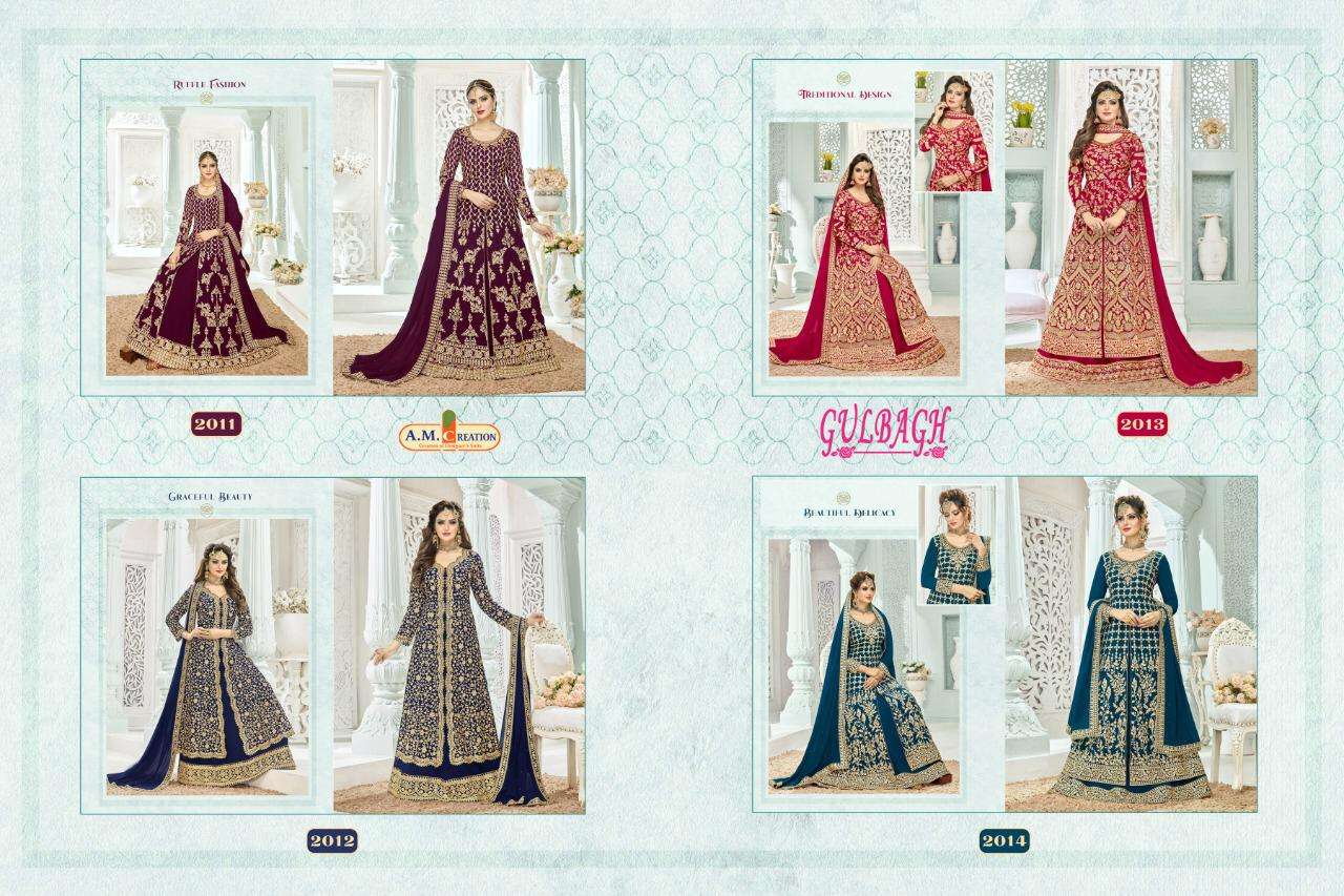 GULBAGH BY A.M. CREATION 2011 TO 2014 SERIES BEAUTIFUL STYLISH SUITS FANCY COLORFUL CASUAL WEAR & ETHNIC WEAR & READY TO WEAR FAUX GEORGETTE EMBROIDERED DRESSES AT WHOLESALE PRICE