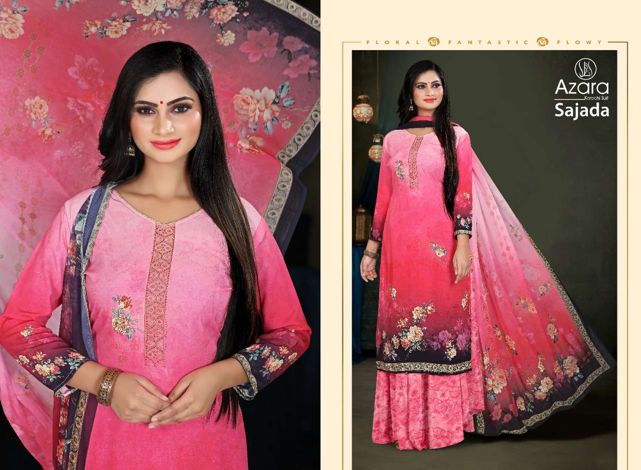 SAJADA BY AZARA 1001 TO 1004 SERIES BEAUTIFUL SUITS COLORFUL STYLISH FANCY CASUAL WEAR & ETHNIC WEAR PURE CREPE DIGITAL PRINT WITH DIAMOND WORK DRESSES AT WHOLESALE PRICE