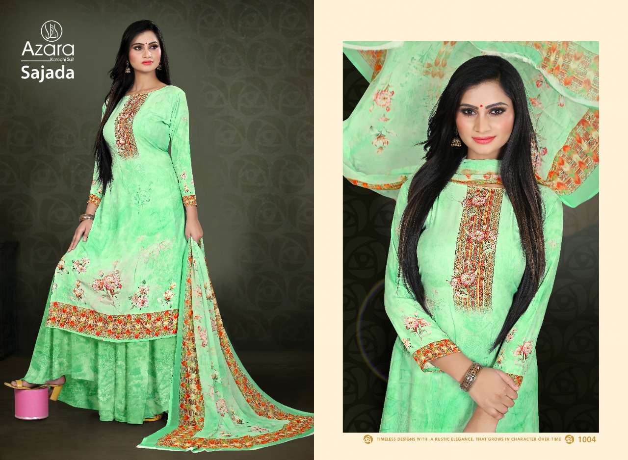 SAJADA BY AZARA 1001 TO 1004 SERIES BEAUTIFUL SUITS COLORFUL STYLISH FANCY CASUAL WEAR & ETHNIC WEAR PURE CREPE DIGITAL PRINT WITH DIAMOND WORK DRESSES AT WHOLESALE PRICE