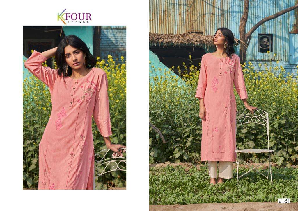SUNRISE BY KFOUR TRENDS 2181 TO 2185 SERIES DESIGNER STYLISH FANCY COLORFUL BEAUTIFUL PARTY WEAR & ETHNIC WEAR COLLECTION MODAL COTTON EMBROIDERY KURTIS WITH BOTTOM AT WHOLESALE PRICE