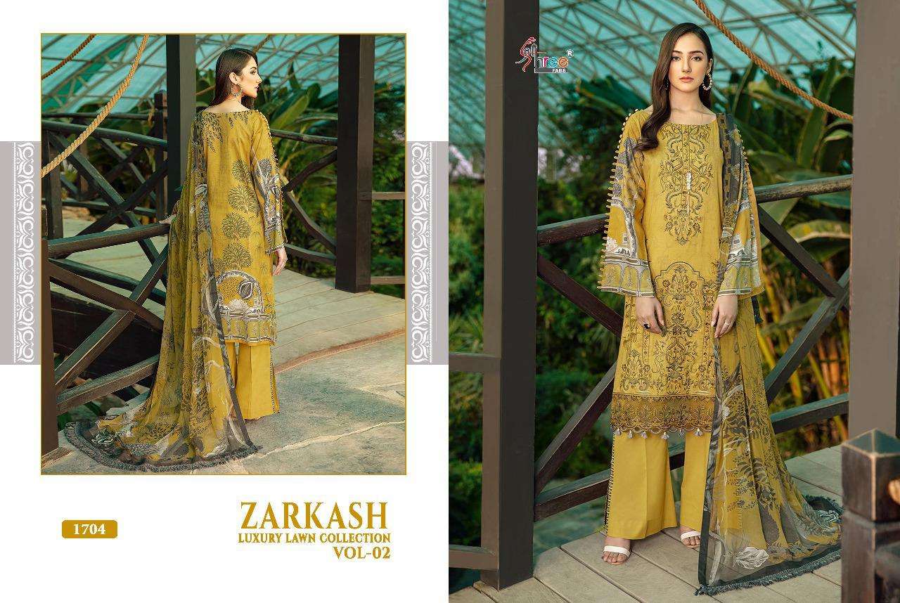 ZARKASH LUXURY LAWN COLLECTION VOL-2 BY SHREE FABS 1704 TO 1710 SERIES BEAUTIFUL PAKISTANI SUITS STYLISH FANCY COLORFUL CASUAL WEAR & ETHNIC WEAR PURE LAWN COTTON EMBROIDERED DRESSES AT WHOLESALE PRICE