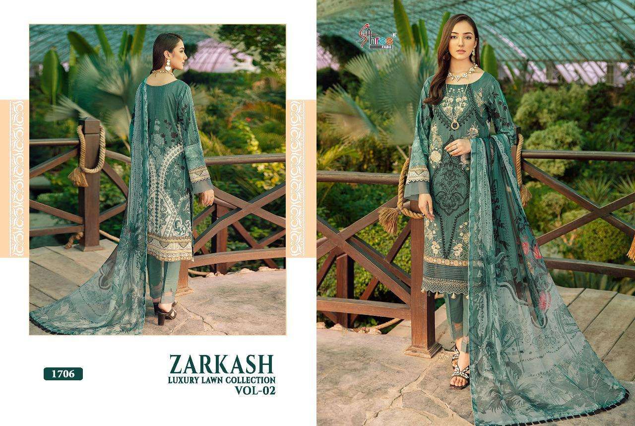 ZARKASH LUXURY LAWN COLLECTION VOL-2 BY SHREE FABS 1704 TO 1710 SERIES BEAUTIFUL PAKISTANI SUITS STYLISH FANCY COLORFUL CASUAL WEAR & ETHNIC WEAR PURE LAWN COTTON EMBROIDERED DRESSES AT WHOLESALE PRICE