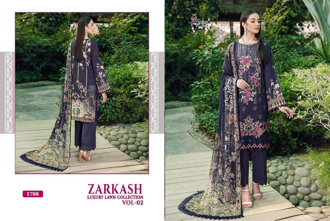 ZARKASH LUXURY LAWN COLLECTION VOL-2 BY SHREE FABS 1704 TO 1710 SERIES BEAUTIFUL PAKISTANI SUITS STYLISH FANCY COLORFUL CASUAL WEAR & ETHNIC WEAR PURE LAWN COTTON EMBROIDERED DRESSES AT WHOLESALE PRICE