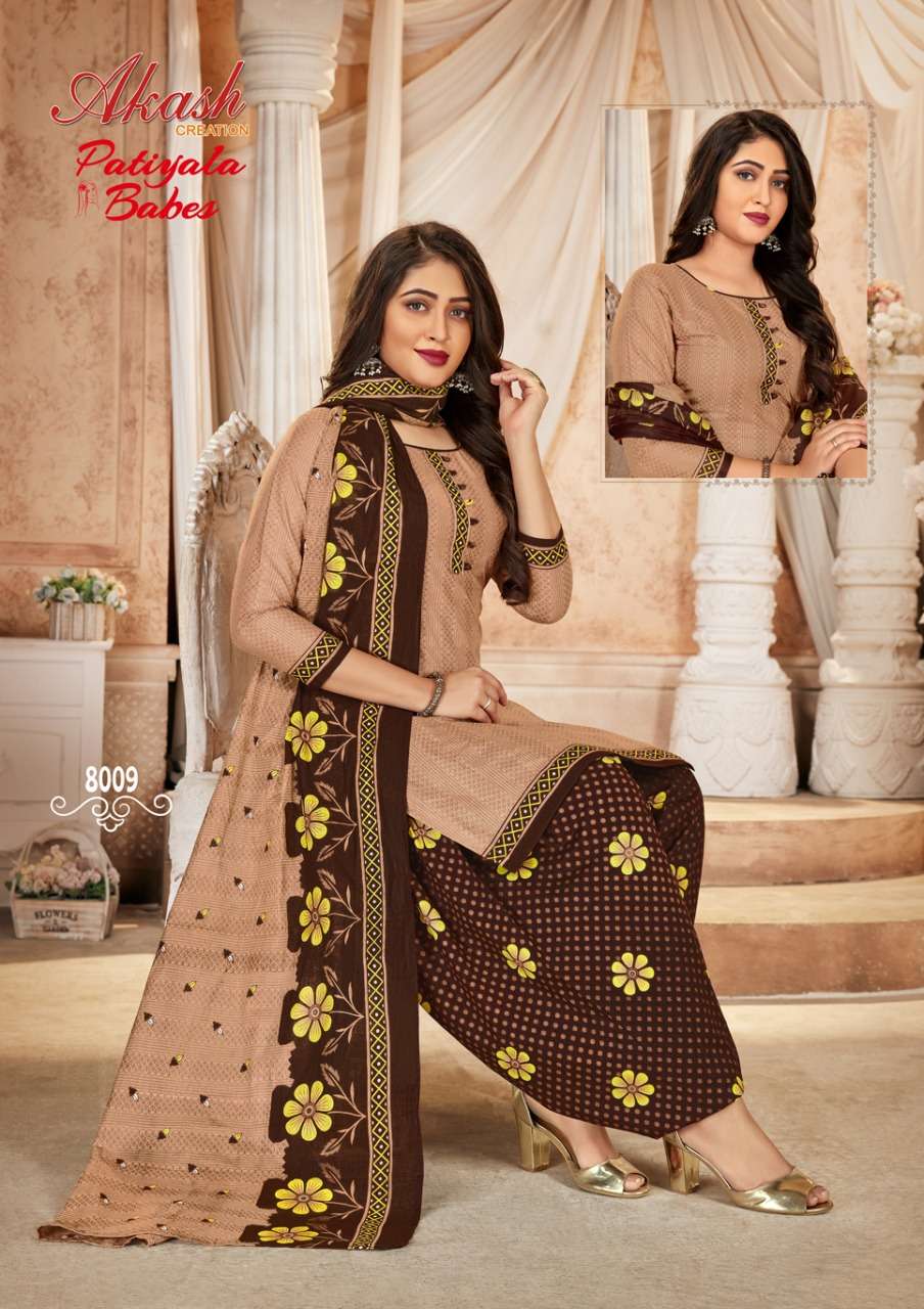 PATIYALA BABES VOL-8 BY AKASH CREATIONS 8001 TO 8010 SERIES BEAUTIFUL SUITS STYLISH FANCY COLORFUL PARTY WEAR & OCCASIONAL WEAR PURE COTTON PRINT DRESSES AT WHOLESALE PRICE