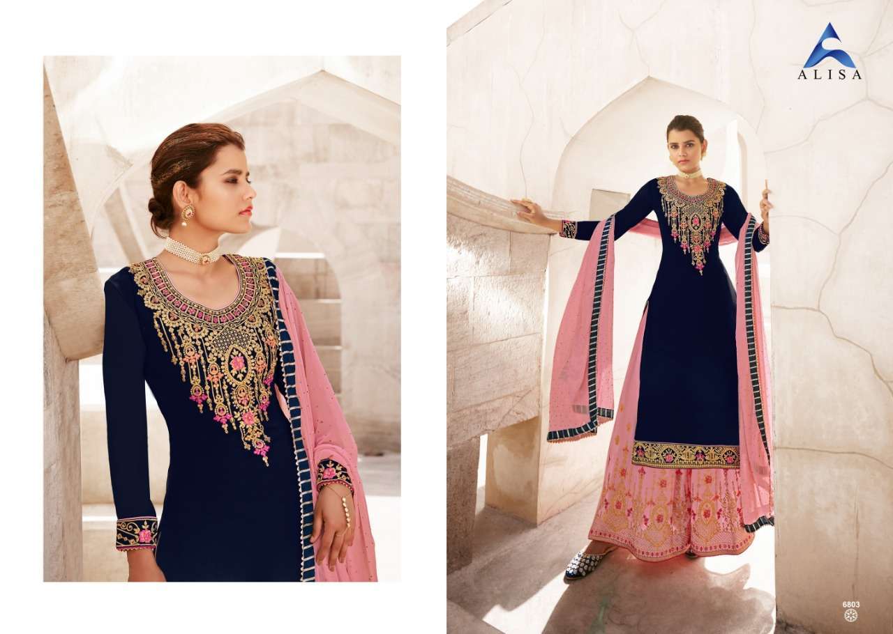 MAIRA BY ALISA 6801 TO 6804 SERIES BEAUTIFUL STYLISH SHARARA SUITS FANCY COLORFUL CASUAL WEAR & ETHNIC WEAR & READY TO WEAR FAUX GEORGETTE WITH EMBROIDERY DRESSES AT WHOLESALE PRICE