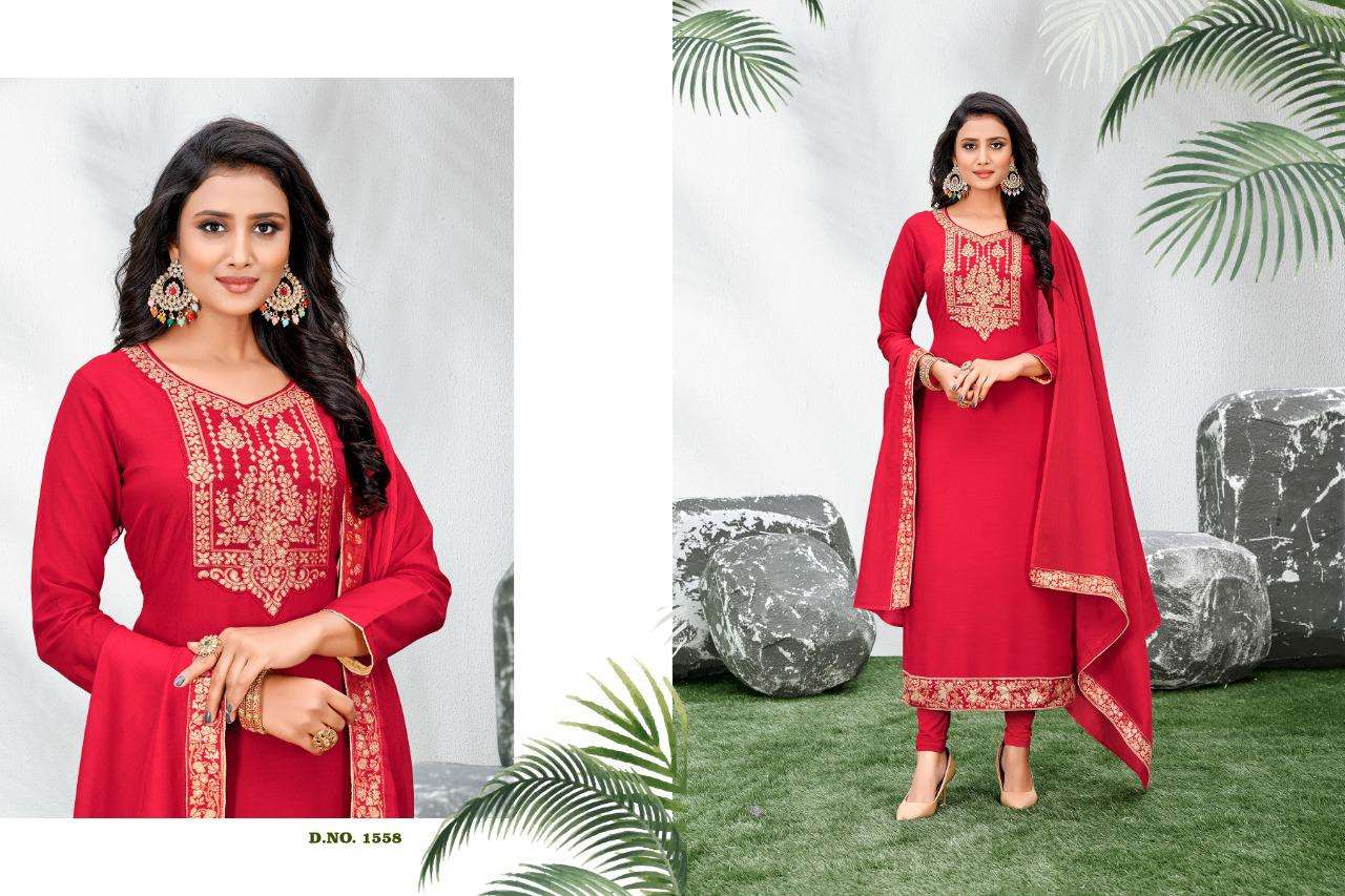 AASMA BY RANI TRENDZ 1556 TO 1563 SERIES DESIGNER SUITS BEAUTIFUL STYLISH FANCY COLORFUL PARTY WEAR & OCCASIONAL WEAR PURE COTTON DOLA JACQUARD DRESSES AT WHOLESALE PRICE