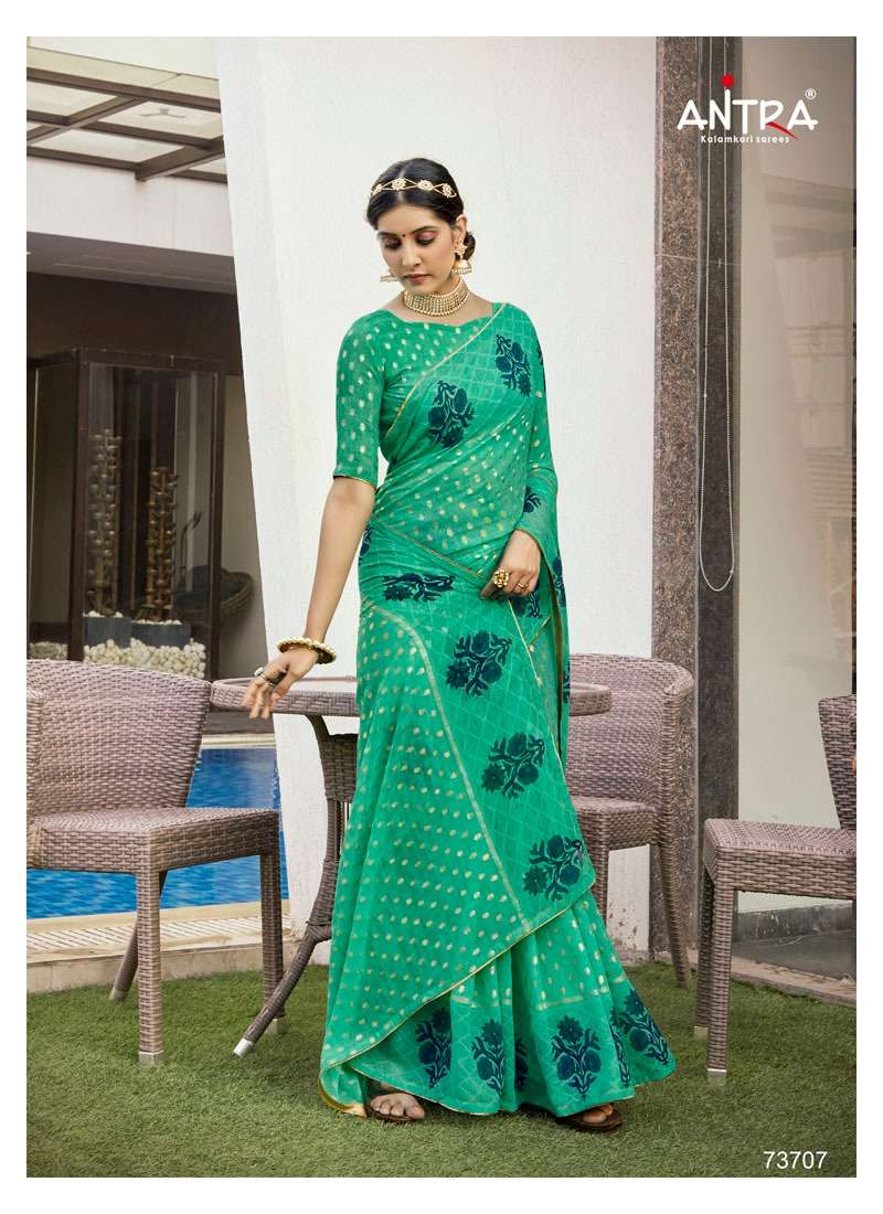 BUL BUL BY ANTRA 73701 TO 73710 SERIES INDIAN TRADITIONAL WEAR COLLECTION BEAUTIFUL STYLISH FANCY COLORFUL PARTY WEAR & OCCASIONAL WEAR GEORGETTE FOIL PRINT SAREES AT WHOLESALE PRICE
