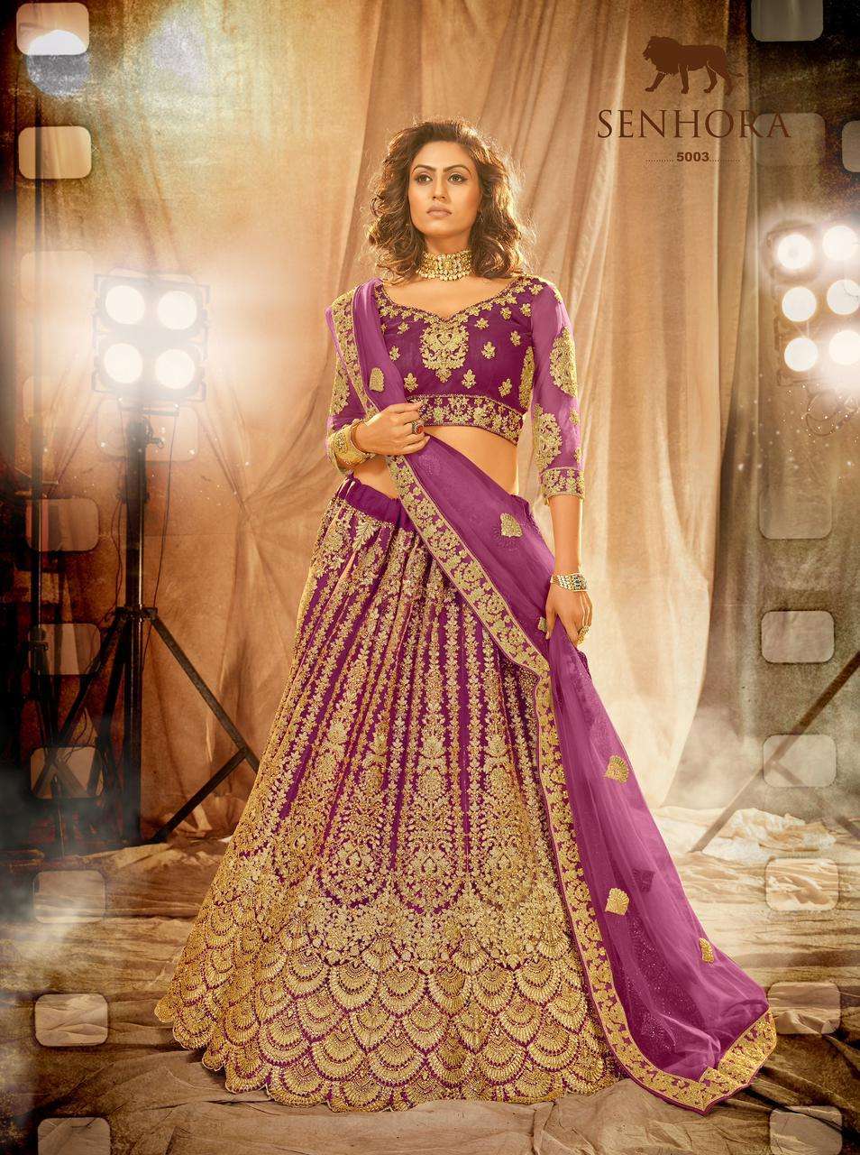 Alankar By Senhora Dresses 5001 To 5004 Series Indian Traditional Beautiful Stylish Designer Banarasi Silk Jacquard Embroidered Party Wear Net Lehengas At Wholesale Price