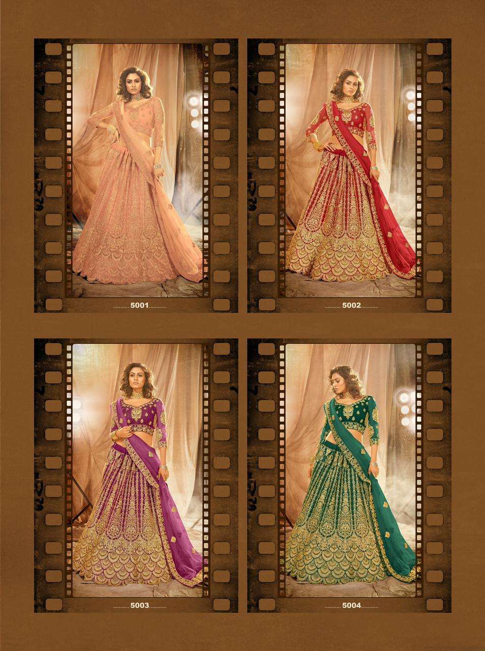Alankar By Senhora Dresses 5001 To 5004 Series Indian Traditional Beautiful Stylish Designer Banarasi Silk Jacquard Embroidered Party Wear Net Lehengas At Wholesale Price