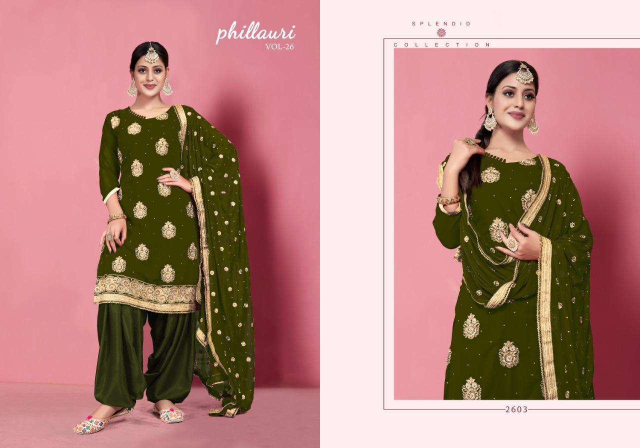 PHILLAURI VOL-26 BY PHILLAURI 2601 TO 2604 SERIES BEAUTIFUL PATIYALA SUITS STYLISH FANCY COLORFUL CASUAL WEAR & ETHNIC WEAR HEAVY GEORGETTE WITH EMBROIDERED DRESSES AT WHOLESALE PRICE