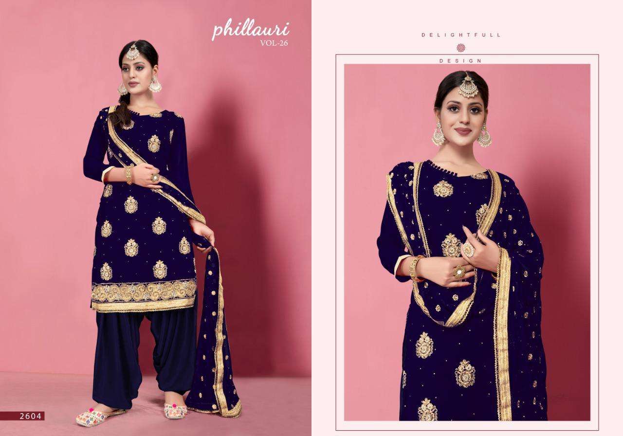 PHILLAURI VOL-26 BY PHILLAURI 2601 TO 2604 SERIES BEAUTIFUL PATIYALA SUITS STYLISH FANCY COLORFUL CASUAL WEAR & ETHNIC WEAR HEAVY GEORGETTE WITH EMBROIDERED DRESSES AT WHOLESALE PRICE