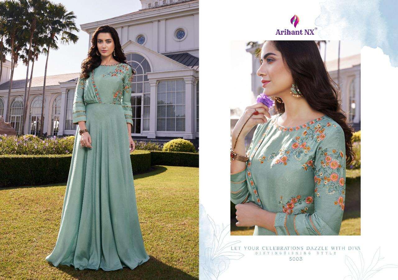 SIMRAN NX BY ARIHANT NX DESIGNER BEAUTIFUL STYLISH FANCY COLORFUL PARTY WEAR & OCCASIONAL WEAR SOFT SILK EMBROIDERY GOWNS AT WHOLESALE PRICE