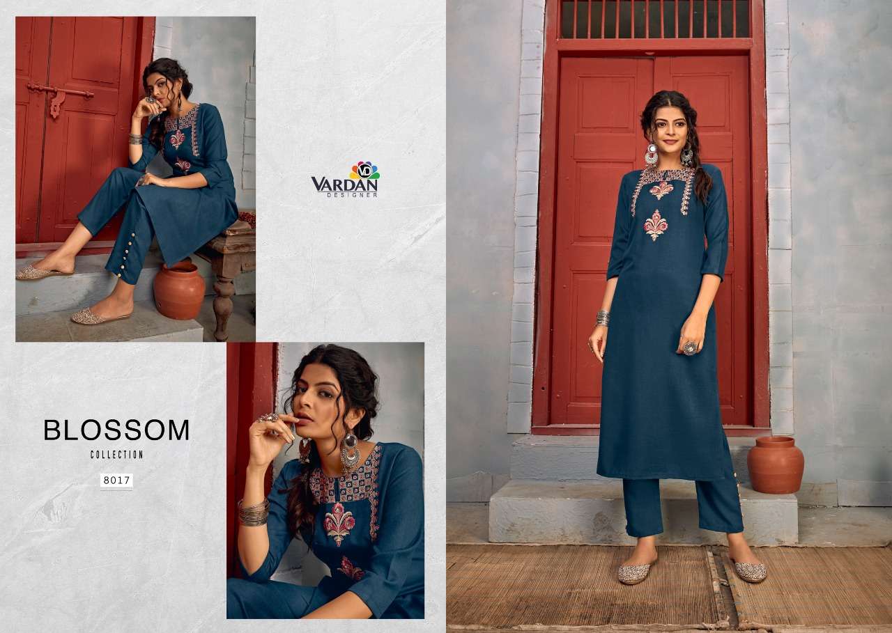 Jhumka Vol-2 By Vardan Designer 8017 To 8023 Series Designer Stylish Fancy Colorful Beautiful Party Wear & Ethnic Wear Collection Heavy Rayon Embroidery Kurtis With Bottom At Wholesale Price