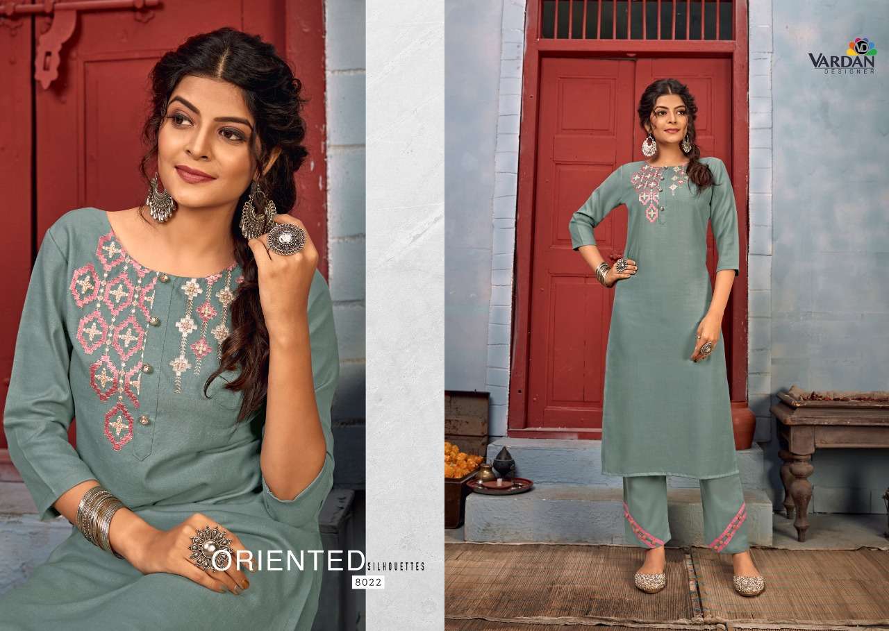 Jhumka Vol-2 By Vardan Designer 8017 To 8023 Series Designer Stylish Fancy Colorful Beautiful Party Wear & Ethnic Wear Collection Heavy Rayon Embroidery Kurtis With Bottom At Wholesale Price