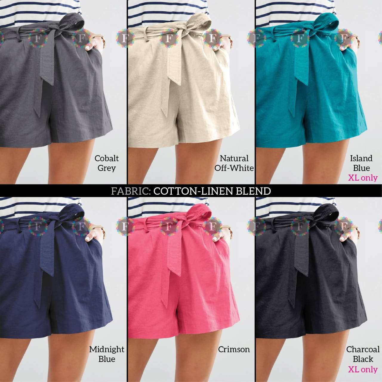 KNOTTED SHORTS BY FIESTA 01 TO 11 SERIES BEAUTIFUL STYLISH FANCY COLORFUL READY TO WEAR & CASUAL WEAR COTTON LINEN SHORTS AT WHOLESALE PRICE