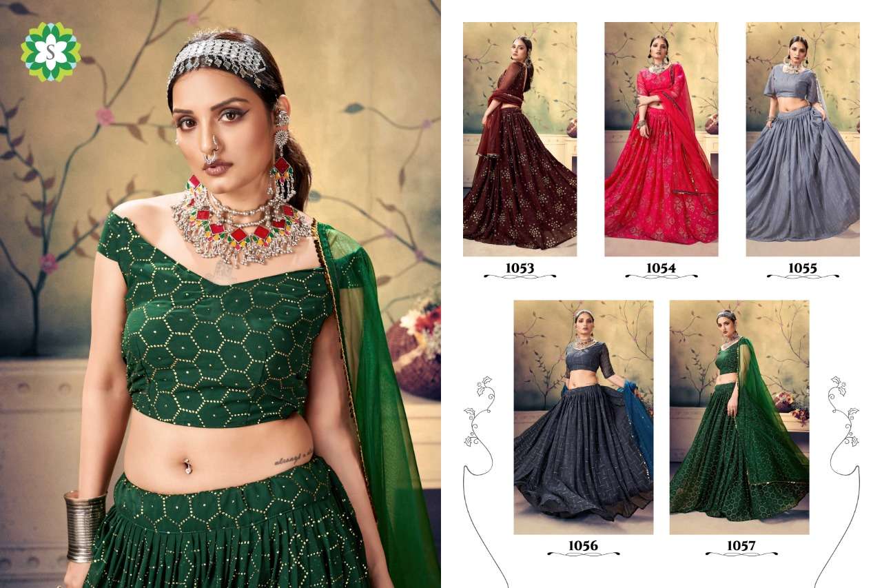 BINDIYA VOL-1 BY SHEE STAR 1053 TO 1057 SERIES BEAUTIFUL COLORFUL FANCY WEDDING COLLECTION OCCASIONAL WEAR & PARTY WEAR GEORGETTE LEHENGAS AT WHOLESALE PRICE