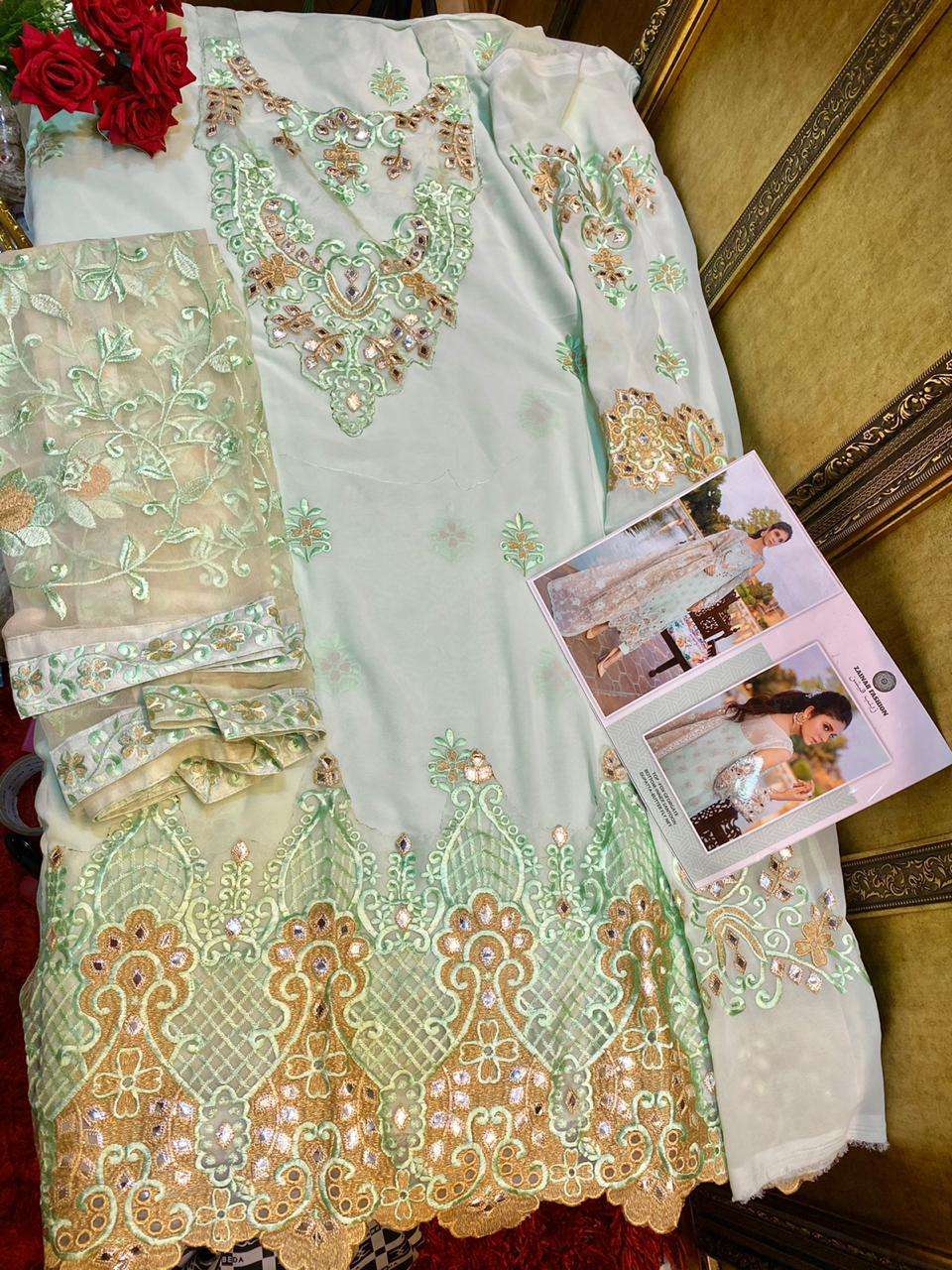 ZF 102 BY ZAINAB FASHION PAKISTANI SUITS BEAUTIFUL FANCY COLORFUL STYLISH PARTY WEAR & OCCASIONAL WEAR PURE GEORGETTE WITH EMBROIDERY DRESSES AT WHOLESALE PRICE