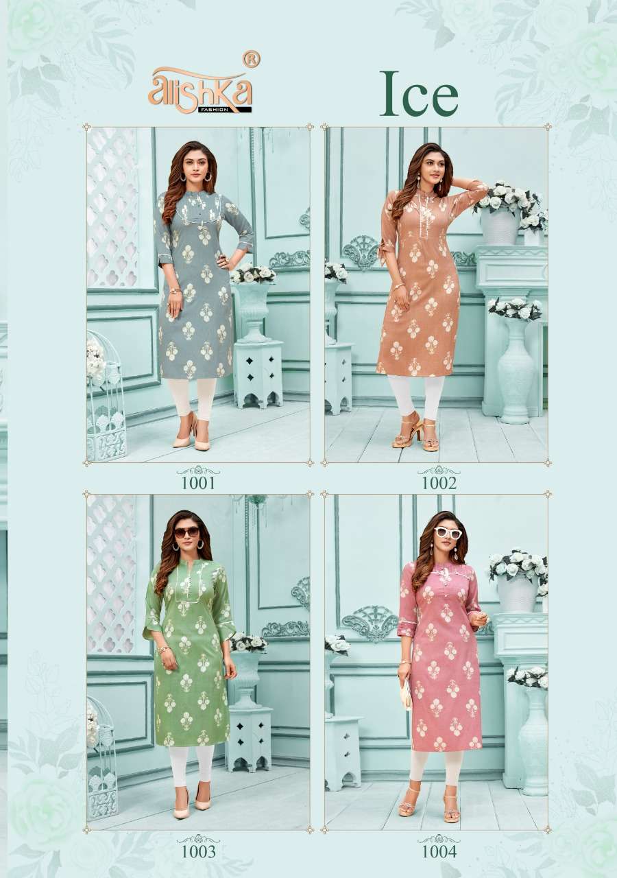 ICE BY ALISHKA FASHION 1001 TO 1004 SERIES BEAUTIFUL STYLISH FANCY COLORFUL CASUAL WEAR & ETHNIC WEAR & READY TO WEAR RAYON SLUB PRINTED KURTIS AT WHOLESALE PRICE