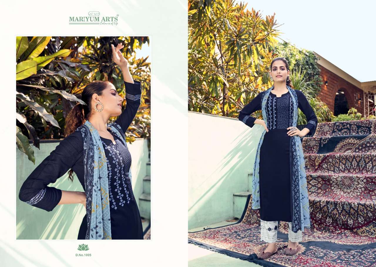 GUNJAN BY MARIYUM ARTS 1001 TO 1006 SERIES BEAUTIFUL SUITS COLORFUL STYLISH FANCY CASUAL WEAR & ETHNIC WEAR RAYON COTTON EBROIDERED DRESSES AT WHOLESALE PRICE