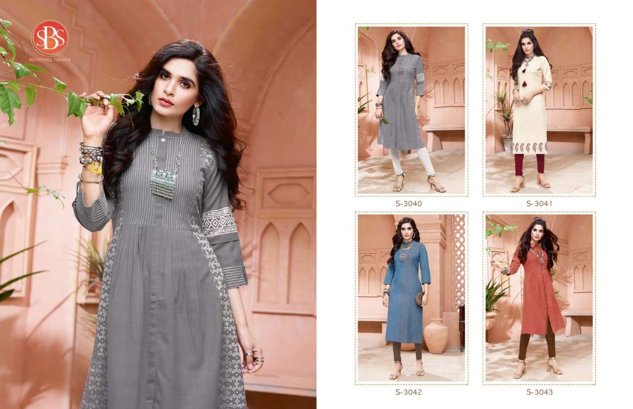 DELIGHT BY SBS 3040 TO 3043 SERIES BEAUTIFUL STYLISH FANCY COLORFUL CASUAL WEAR & ETHNIC WEAR & READY TO WEAR COTTON KURTIS AT WHOLESALE PRICE
