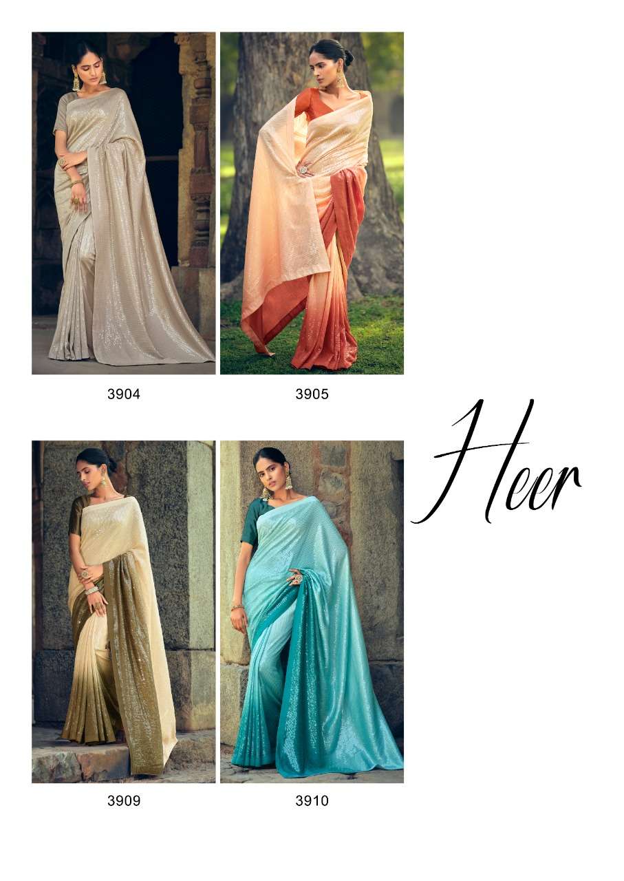 HEER BY FASHID WHOLESALE 3901 TO 3910 SERIES INDIAN TRADITIONAL WEAR COLLECTION BEAUTIFUL STYLISH FANCY COLORFUL PARTY WEAR & OCCASIONAL WEAR SOFT PRINT WITH SEQUENCE SAREES AT WHOLESALE PRICE