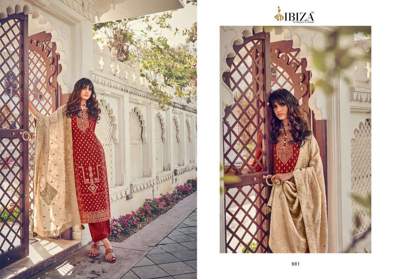 IBIZA SILK BY SANSKRUTI SILK MILLS 879 TO 886 SERIES BEAUTIFUL SUITS COLORFUL STYLISH FANCY CASUAL WEAR & ETHNIC WEAR PURE WOVEN RUSSIAN SILK JACQUARD EMBROIDERED DRESSES AT WHOLESALE PRICE