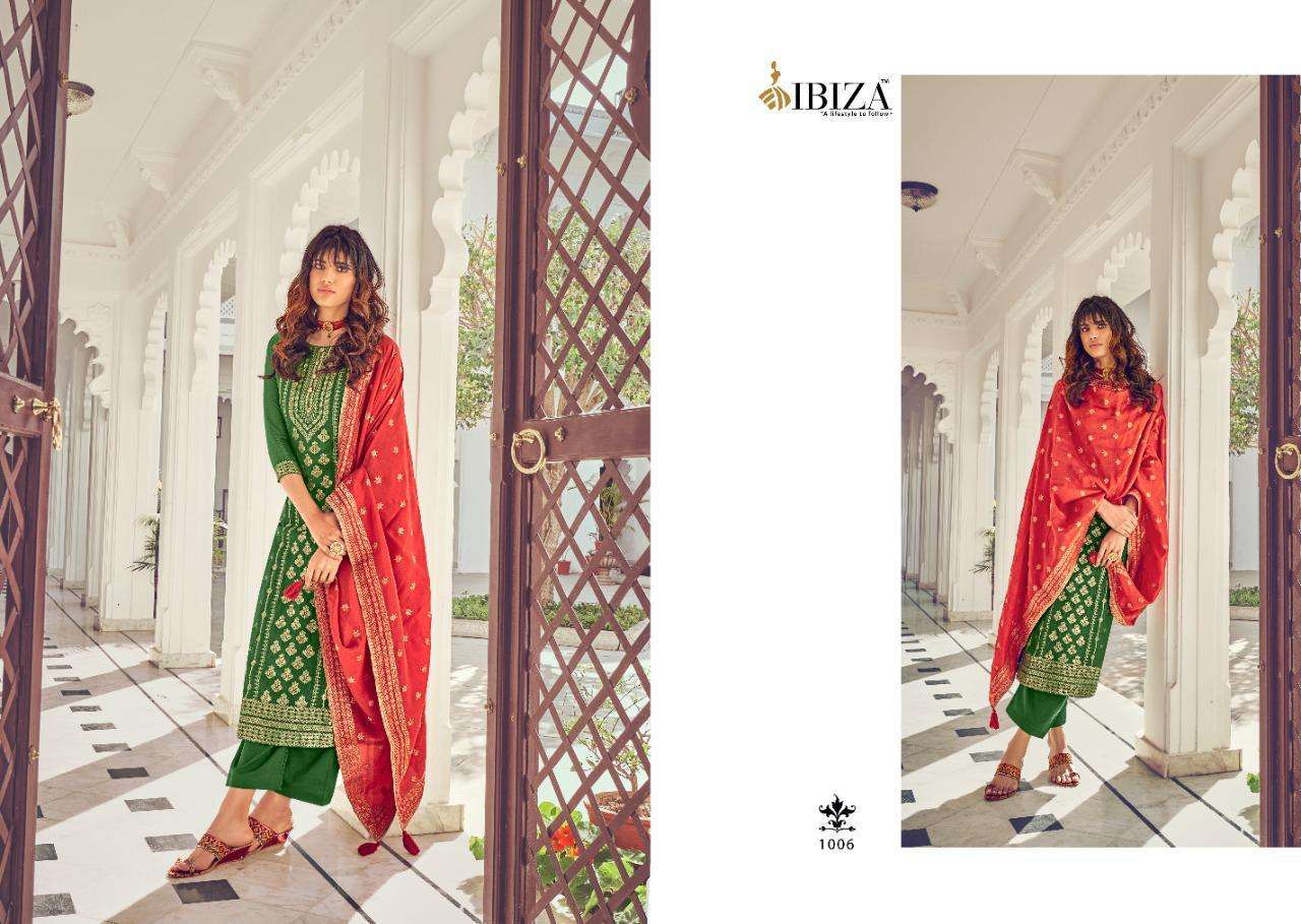 IBIZA SILK BY SANSKRUTI SILK MILLS 879 TO 886 SERIES BEAUTIFUL SUITS COLORFUL STYLISH FANCY CASUAL WEAR & ETHNIC WEAR PURE WOVEN RUSSIAN SILK JACQUARD EMBROIDERED DRESSES AT WHOLESALE PRICE