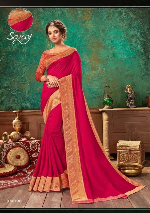  LASKARA BY SAROJ 1001 TO 1008 SERIES INDIAN TRADITIONAL WEAR COLLECTION BEAUTIFUL STYLISH FANCY COLORFUL PARTY WEAR & OCCASIONAL WEAR HEAVY BORDER WITH SOFT SILK SAREES AT WHOLESALE PRICE