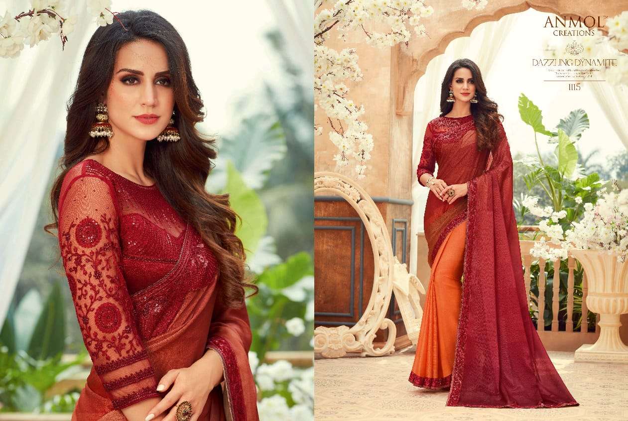 ELEGANCE VOL-11 BY ANMOL CREATION 1101 TO 1115 SERIES INDIAN TRADITIONAL WEAR COLLECTION BEAUTIFUL STYLISH FANCY COLORFUL PARTY WEAR & OCCASIONAL WEAR CHIFFON DIGITAL PRINT SAREES AT WHOLESALE PRICE