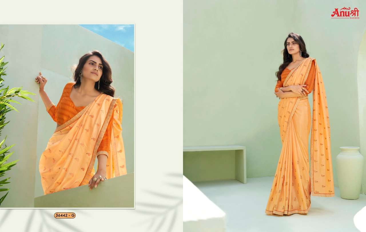 AARSHI BY ANUSHREE 36442-A TO 36442-H SERIES INDIAN TRADITIONAL WEAR COLLECTION BEAUTIFUL STYLISH FANCY COLORFUL PARTY WEAR & OCCASIONAL WEAR GEORGETTE EMBROIDERED SAREES AT WHOLESALE PRICE