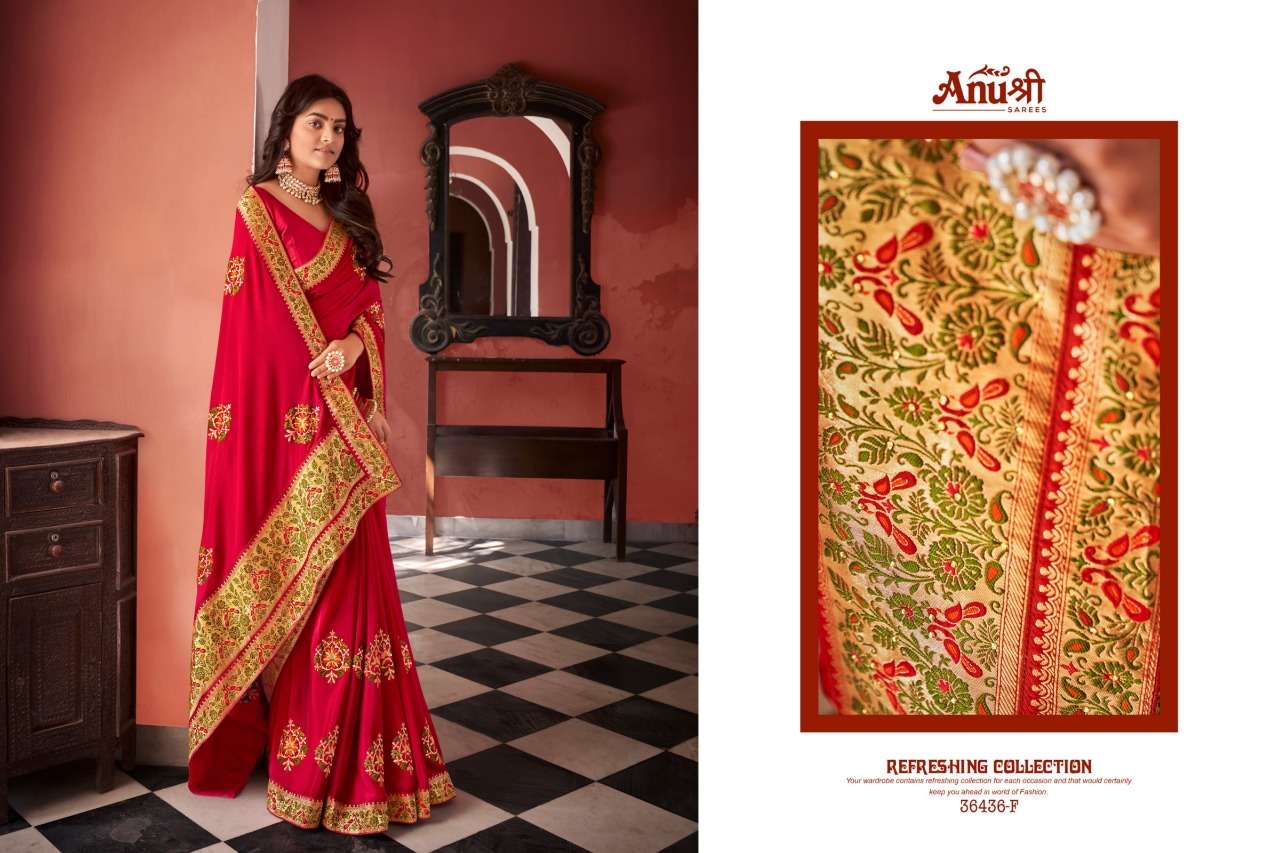 JODHA BY ANUSHREE 36436-A TO 36436-H SERIES INDIAN TRADITIONAL WEAR COLLECTION BEAUTIFUL STYLISH FANCY COLORFUL PARTY WEAR & OCCASIONAL WEAR GEORGETTE EMBROIDERED SAREES AT WHOLESALE PRICE