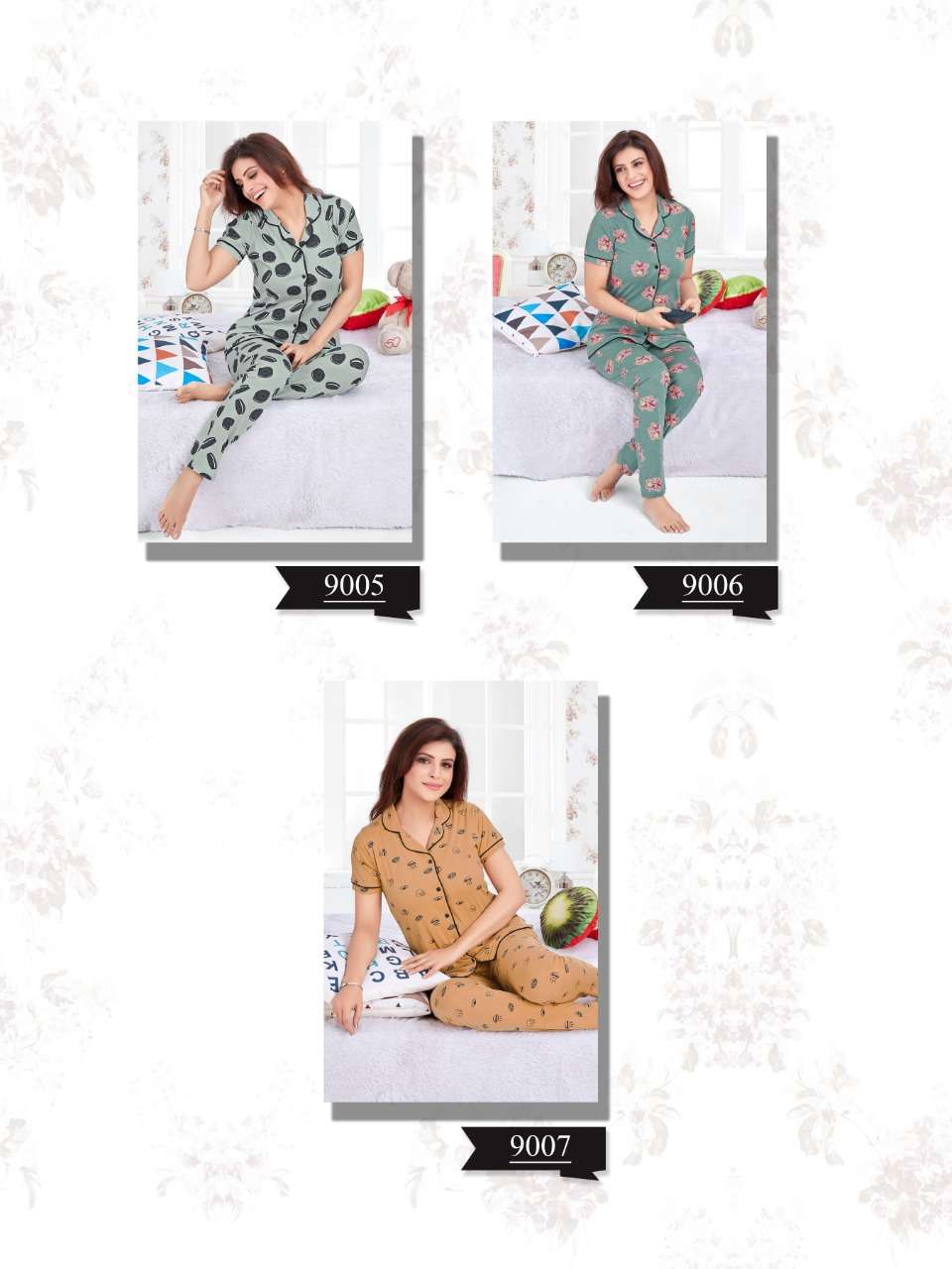ZIL MIL VOL-2 BY RARE LILY 9001 TO 9007 SERIES BEAUTIFUL STYLISH FANCY COLORFUL CASUAL WEAR & NIGHT WEAR COTTON DIGITAL PRINTS TOPS AND BOTTOM AT WHOLESALE PRICE