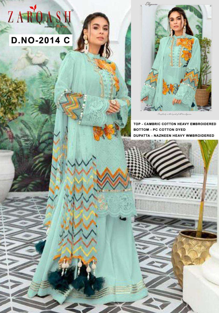 LIBAAS BY ZARQASH 2014-A TO 2014-E SERIES DESIGNER PAKISTANI SUITS COLLECTION BEAUTIFUL STYLISH FANCY COLORFUL PARTY WEAR & OCCASIONAL WEAR CAMBRIC COTTON WITH EMBROIDERED DRESSES AT WHOLESALE PRICE