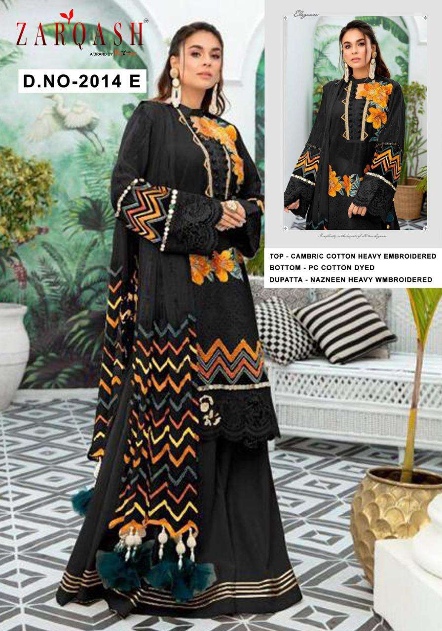 LIBAAS BY ZARQASH 2014-A TO 2014-E SERIES DESIGNER PAKISTANI SUITS COLLECTION BEAUTIFUL STYLISH FANCY COLORFUL PARTY WEAR & OCCASIONAL WEAR CAMBRIC COTTON WITH EMBROIDERED DRESSES AT WHOLESALE PRICE