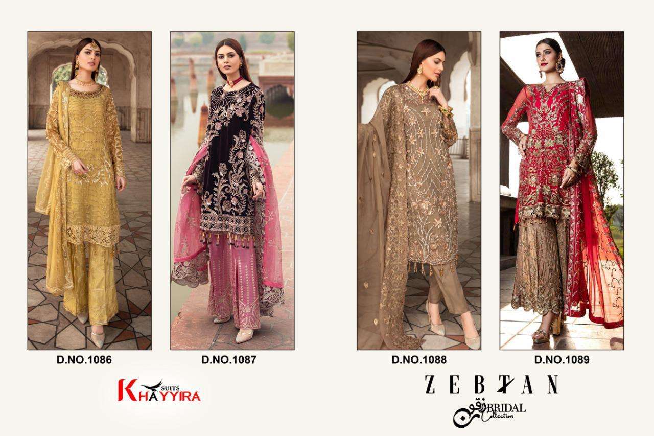 ZEBTAN BY KHAYYIRA 1086 TO 1089 SERIES BEAUTIFUL PAKISTANI SUITS STYLISH COLORFUL FANCY CASUAL WEAR & ETHNIC WEAR FAUX GEORGETTE EMBROIDERED DRESSES AT WHOLESALE PRICE