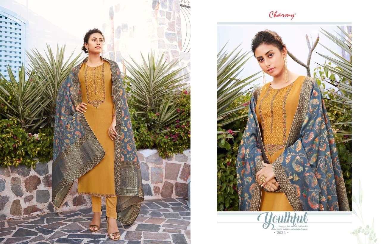 SHAKUNTLA BY MEERA TRENDZ 2631 TO 2636 SERIES BEAUTIFUL STYLISH SHARARA SUITS FANCY COLORFUL CASUAL WEAR & ETHNIC WEAR & READY TO WEAR PURE DOLA SILK EMBROIDERED DRESSES AT WHOLESALE PRICE