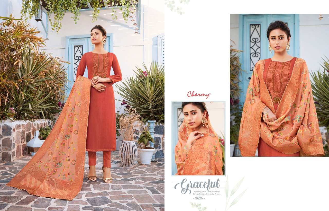 SHAKUNTLA BY MEERA TRENDZ 2631 TO 2636 SERIES BEAUTIFUL STYLISH SHARARA SUITS FANCY COLORFUL CASUAL WEAR & ETHNIC WEAR & READY TO WEAR PURE DOLA SILK EMBROIDERED DRESSES AT WHOLESALE PRICE