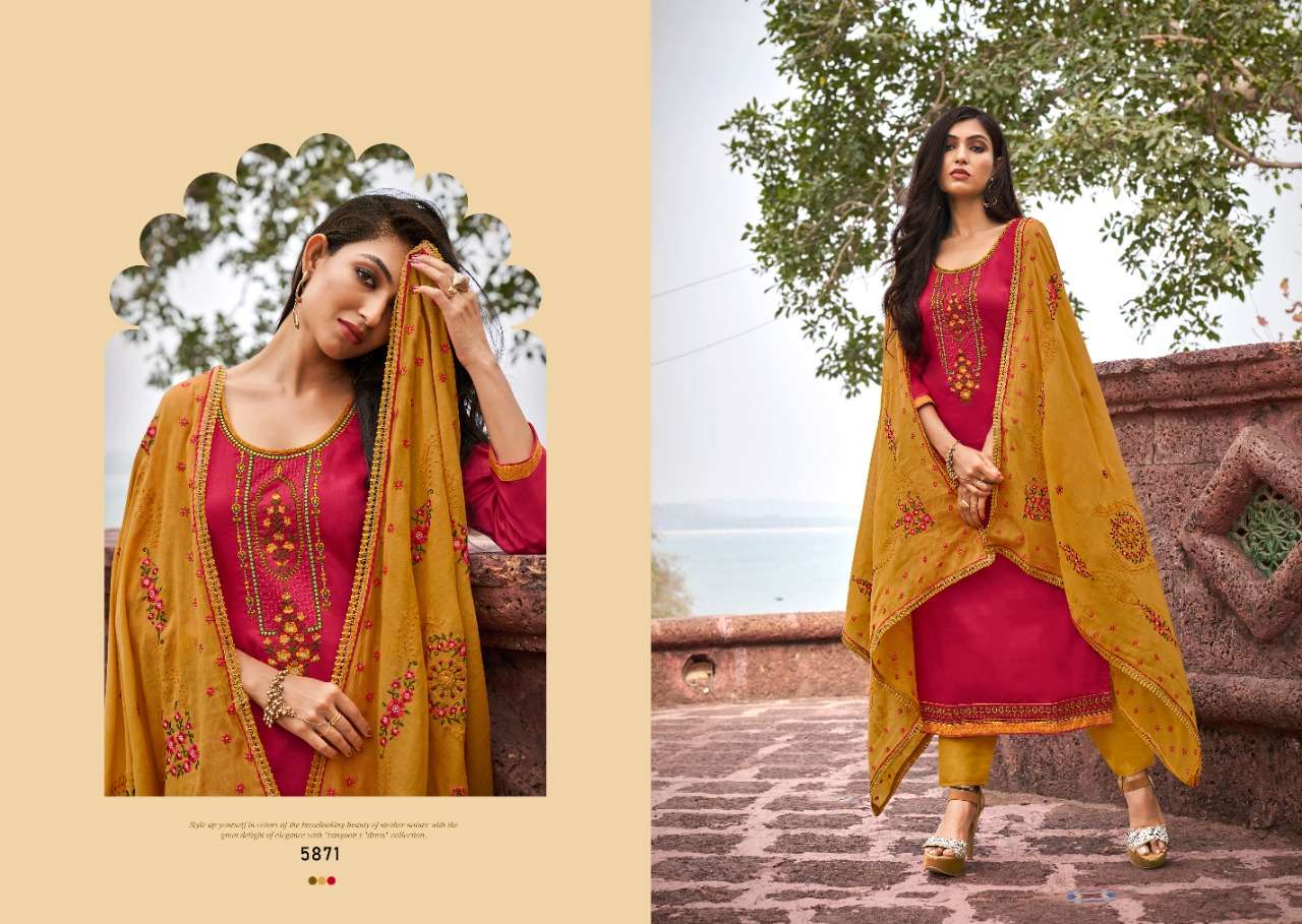 ZARAA BY KESSI FABRICS 5871 TO 5878 SERIES BEAUTIFUL SUITS COLORFUL STYLISH FANCY CASUAL WEAR & ETHNIC WEAR JAM SILK WITH WORK DRESSES AT WHOLESALE PRICE