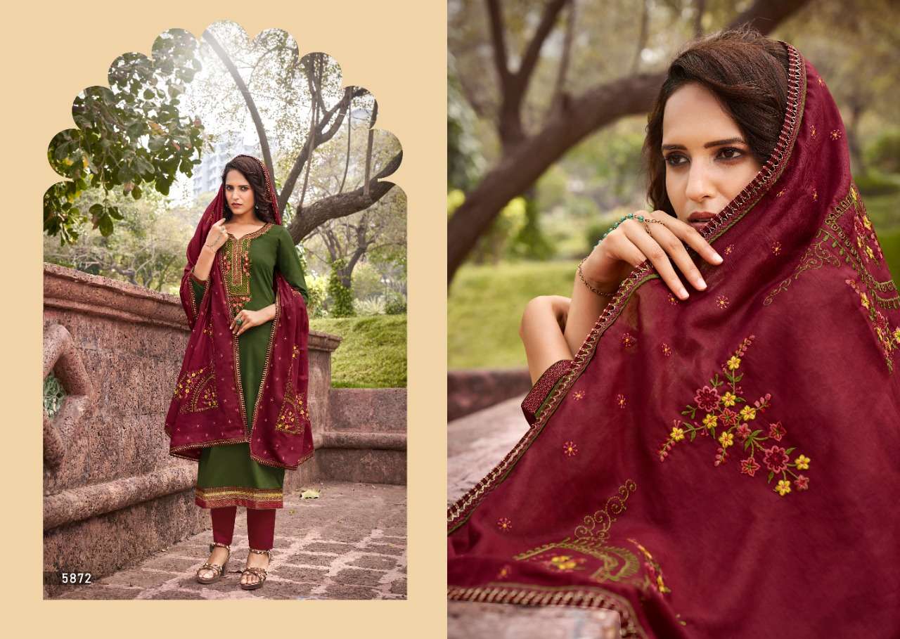 ZARAA BY KESSI FABRICS 5871 TO 5878 SERIES BEAUTIFUL SUITS COLORFUL STYLISH FANCY CASUAL WEAR & ETHNIC WEAR JAM SILK WITH WORK DRESSES AT WHOLESALE PRICE