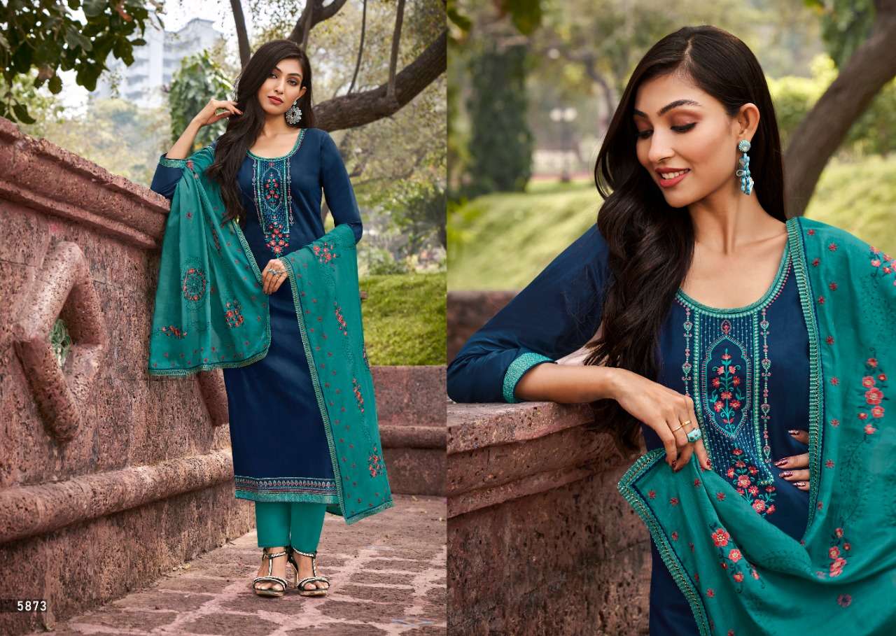 ZARAA BY KESSI FABRICS 5871 TO 5878 SERIES BEAUTIFUL SUITS COLORFUL STYLISH FANCY CASUAL WEAR & ETHNIC WEAR JAM SILK WITH WORK DRESSES AT WHOLESALE PRICE