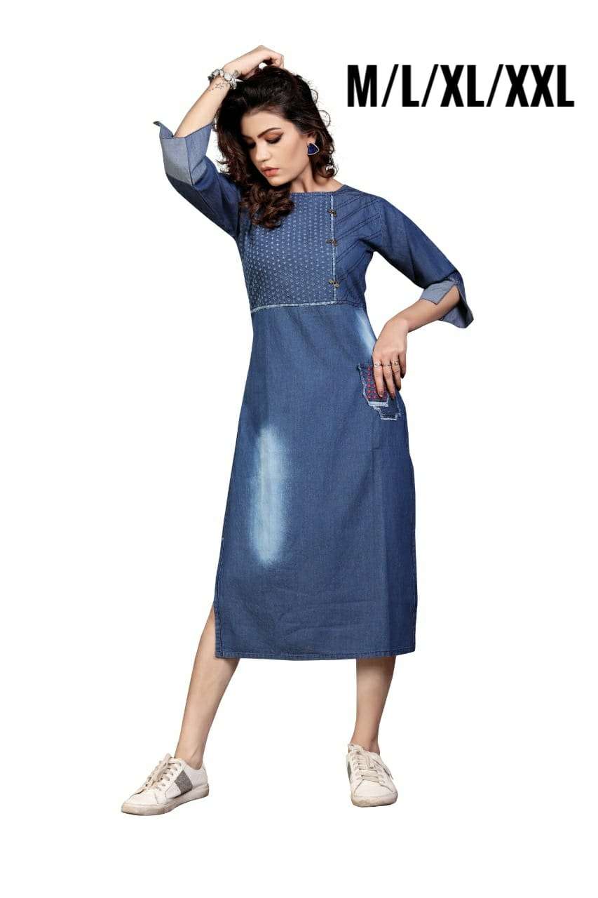 DENIM KURTI BY KAAMIRI 01 TO 08 SERIES DESIGNER STYLISH FANCY COLORFUL BEAUTIFUL PARTY WEAR & ETHNIC WEAR COLLECTION PURE DENIM COTTON KURTIS AT WHOLESALE PRICE