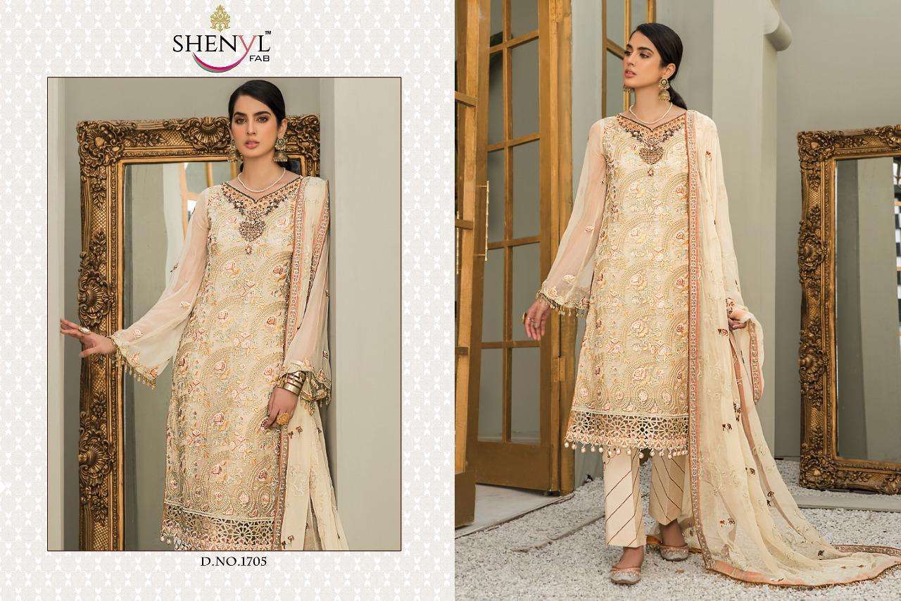 MARYAMS GOLD BY SHENYL FAB 1701 TO 1706 SERIES DESIGNER PAKISTANI SUITS BEAUTIFUL STYLISH FANCY COLORFUL PARTY WEAR & OCCASIONAL WEAR FAUX GEORGETTE EMBROIDERY DRESSES AT WHOLESALE PRICE