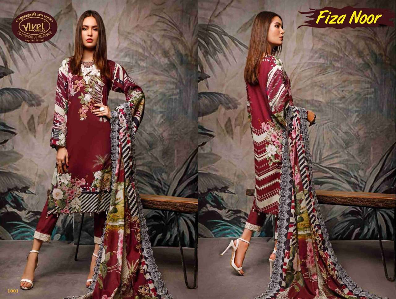 FIZA NOOR BY VIVEL WORLD 1001 TO 1010 SERIES BEAUTIFUL SUITS COLORFUL STYLISH FANCY CASUAL WEAR & ETHNIC WEAR COTTON PRINT DRESSES AT WHOLESALE PRICE